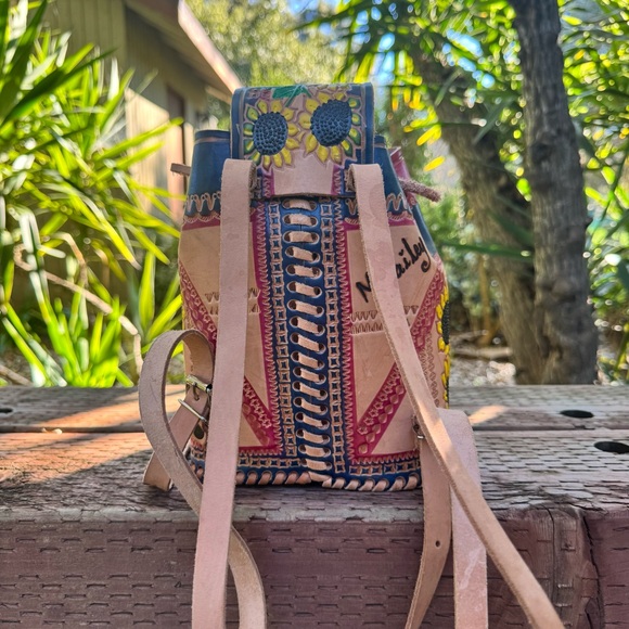 Leather Embossed and Hand-painted Artisan Backpack main image 14